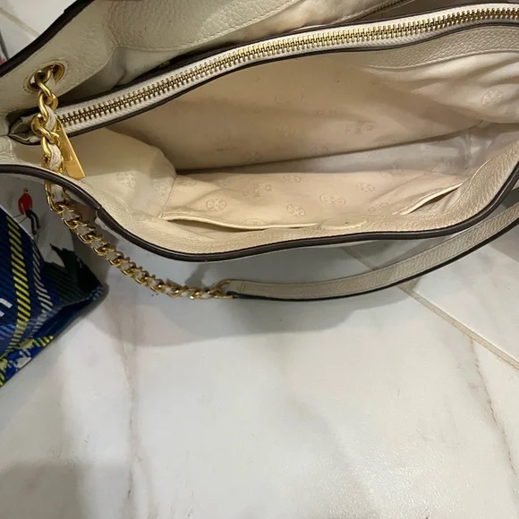 Tory Burch triple compartment tote Light cream Pebbled leather and Gold metal - Picture 5 of 12